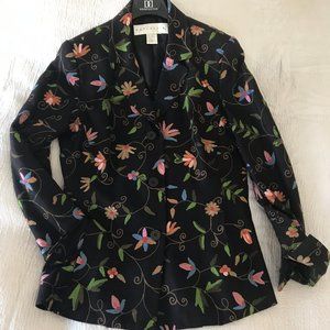 Beautiful Like New Floral Black Silk Blazer